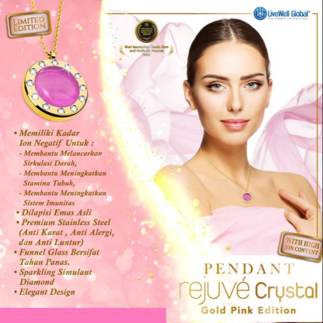Pendant Rejuve Crystal Gold Pink BUY 1 GET 1 FREE kalung kesehatan LWG, pendant kesehatan
