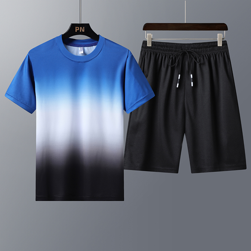 Set Kaos Round Neck &amp; Celana Pendek Pria Baju Olah Pria Men's Sport Set Vest Shirt Shorts TZ2015