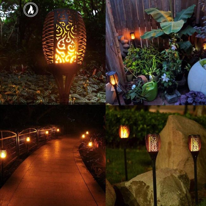 Lampu Tiang Teras Rumah Lampu Taman Tenaga Surya Lampu Outdoor Lampu Dekorasi Flame Fire Light 33 LED