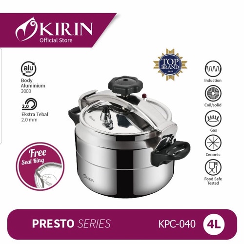 KIRIN Panci Presto KPC 040 / KPC-060  Pressure Cooker Kapasitas 4 / 6 Liter BISA UNTUK KOMPOR INDUKSI