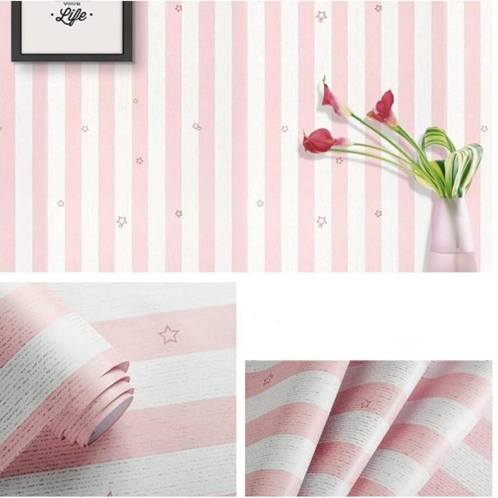 WALLPAPER STIKER DINDING.CORAK SALUR BINTANG PINK