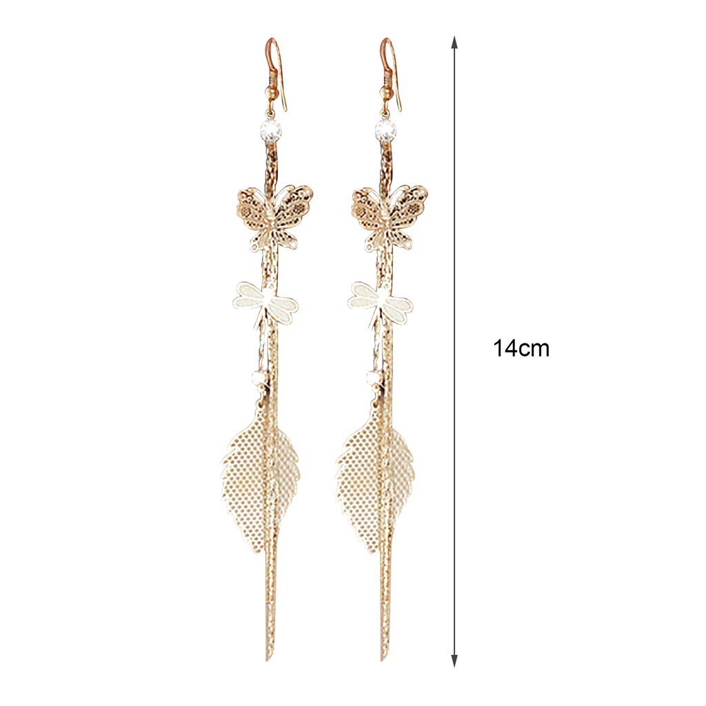 Hu Hu Hu Hu Hu Alat Bantu Pasang Kacamata♡ 1 Pasang Anting Rantai Rumbai Desain Butterfly Dragonfly Leaf Linear Aksen Berlian Imitasi Untuk Wanita