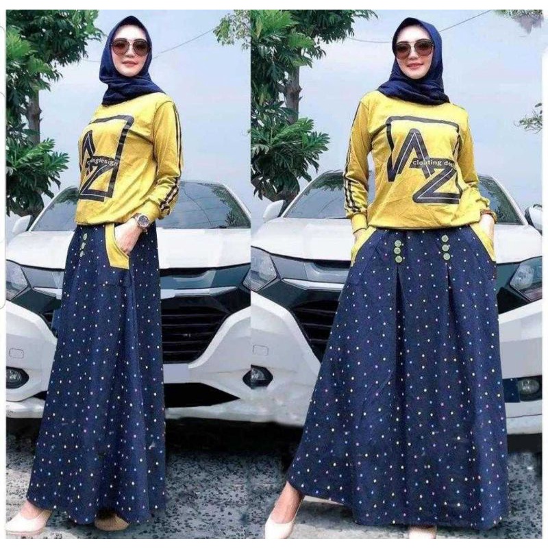AZ NEW SET ROK BLOUSE BAHAN BABYTERY PINGGANG KARET KANTONG KANAN KIRI / SET ROK FASHION / SETELAN ROK WANITA-3