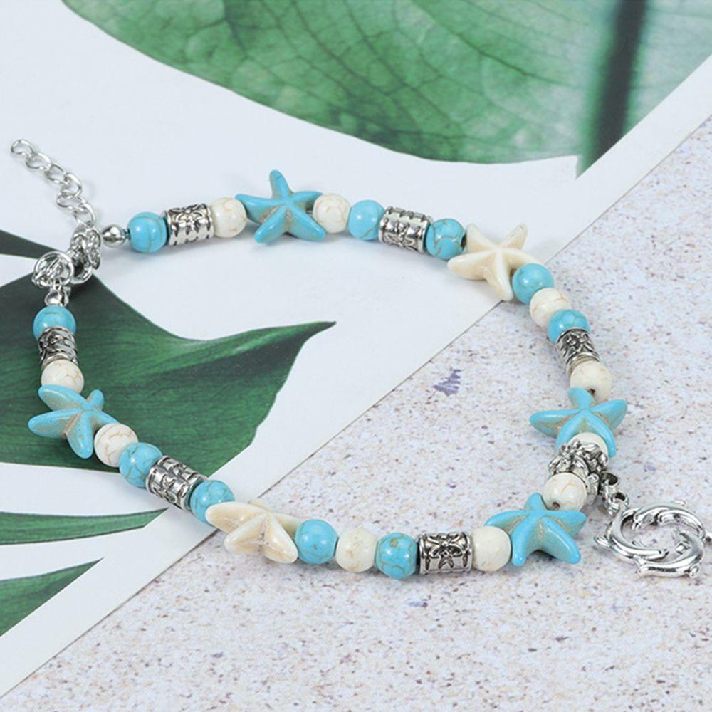 R-bunga Turtle Gelang Kaki Aksesoris Perhiasan Shell Bintang Laut Double-deck Drop Rantai Ocean Pendant Couple Anklet Foot Chain