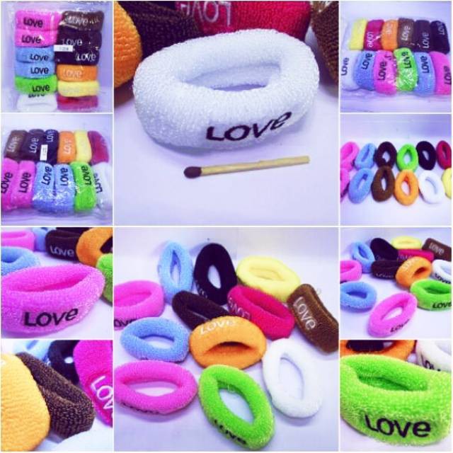 Ikat rambut donat bordir/Hello kitty love/isi 12 pcs