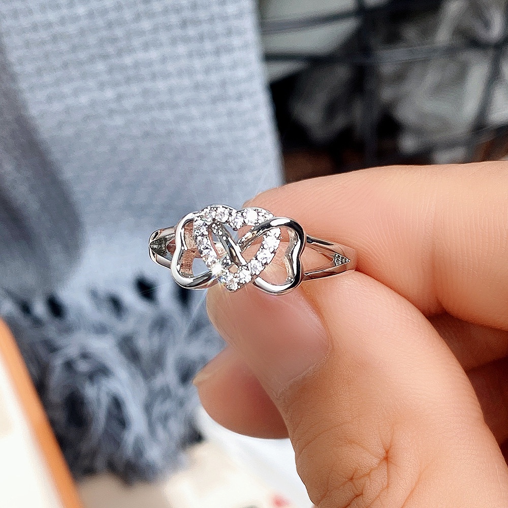 Cincin Berlian Perak S925 Berbentuk Hati Perhiasan Fashion Wanita Baja Titanium Pertunangan Pernikahan Rings