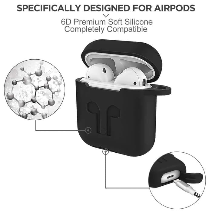 Silicone Case Protective Airpods with Carabiner Keychain Clip Black