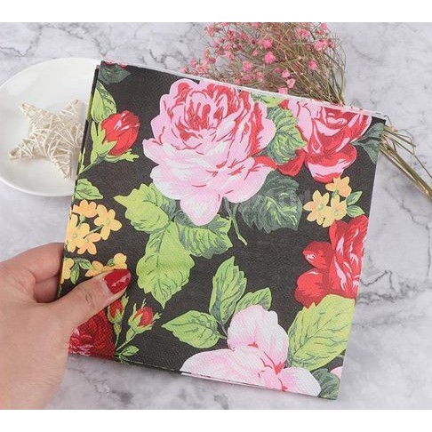 Decoupage Napkin - Tissue Decoupage 2Ply FL-Peony on Black