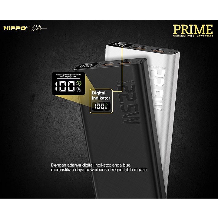 Hippo Elite PowerBank Prime Gen 3 PD 22.5W 20000mAh Quick Fast Charging Power Bank Type C Power Delivery QC Dual Port Output USB A USB C