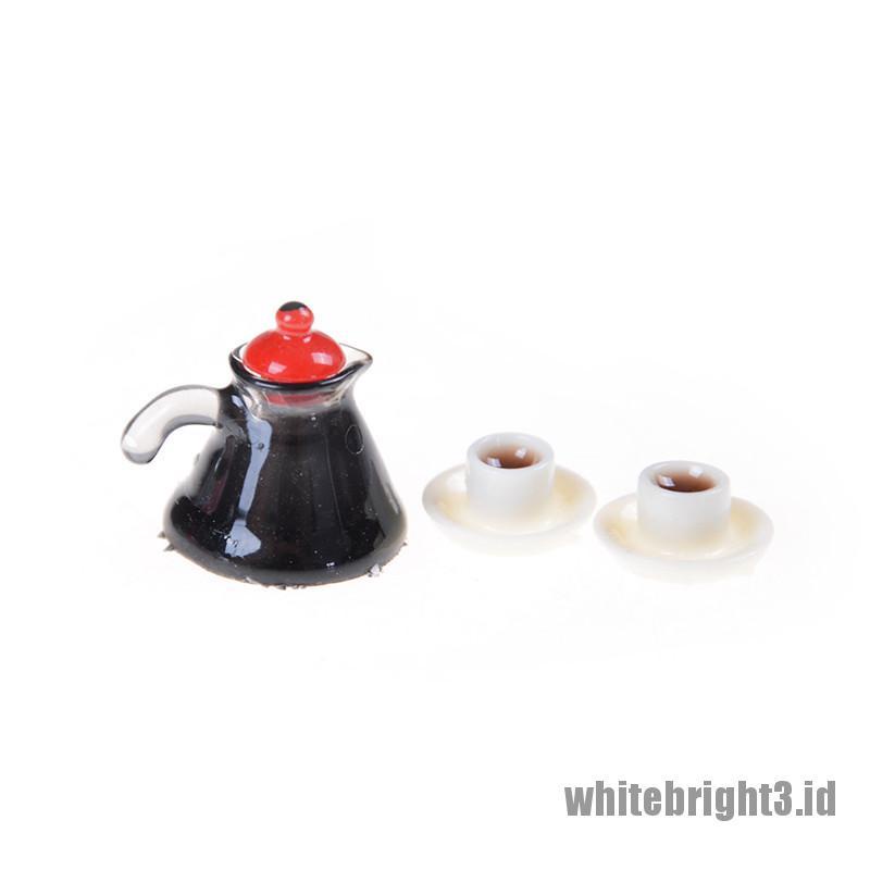 (white3) 3pcs / Set Miniatur Teko + Cangkir Kopi + Piring Untuk Dekorasi Rumah Boneka