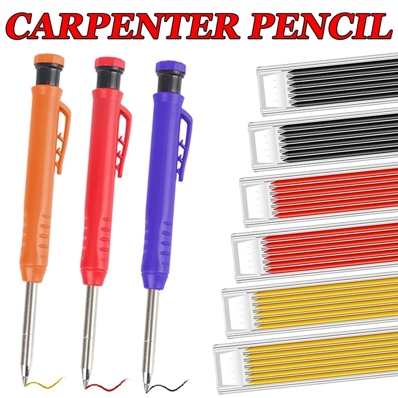 Solid Carpenter Pencil Set Woodworking Mechanical Pencils Built-in Sharpener Deep Hole Mechanical Marker Woodworking Architects Draft Drawing