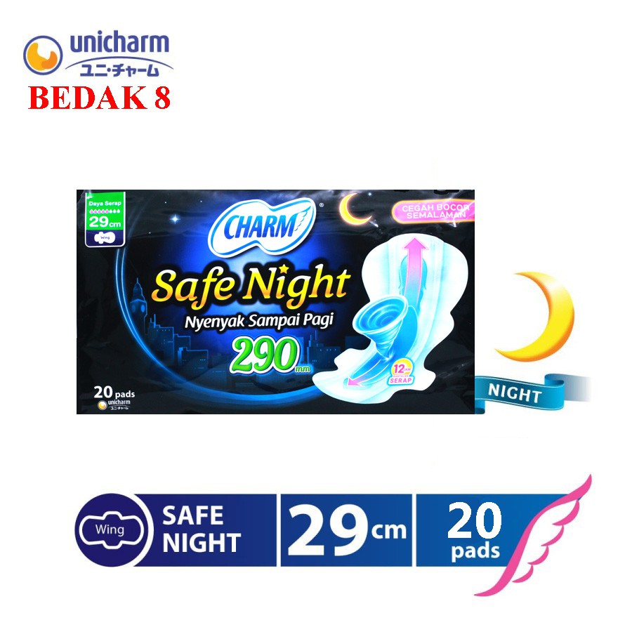 Charm Pembalut Safe Night 29 cm Wing 20 pads