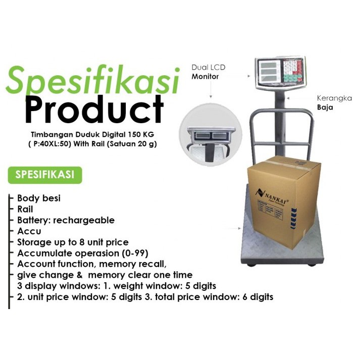 PROMO TIMBANGAN DUDUK DIGITAL 150KG NANKAI / TIMBANGAN BERAS/TIMBANGAN HASIL BUMI 150 KG NANKAI