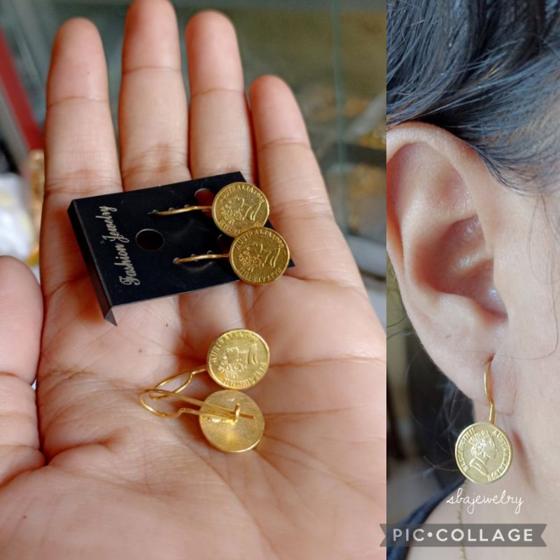 anting koin Elizabeth bahan alpaka bali lapis emas