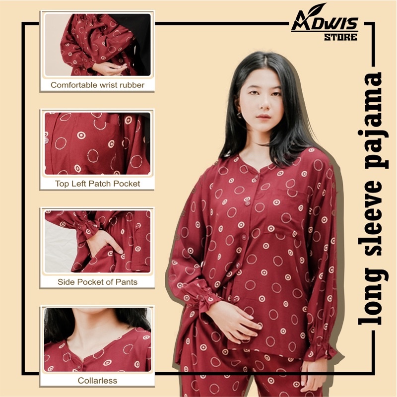 (COD) One Set Rayon Polka Ring | Piyama Rayon | Pajamas Katun Rayon | Setelan Rayon Wanita | Baju Tidur Wanita Dewasa | Lengan Panjang Pendek Jumbo | Motif Trendy | Best Seller-1