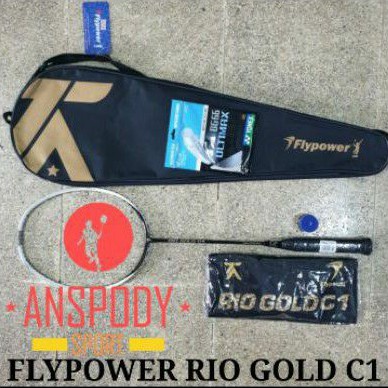 RAKET BADMINTON FLYPOWER RIO GOLD C1 KUMPLIT