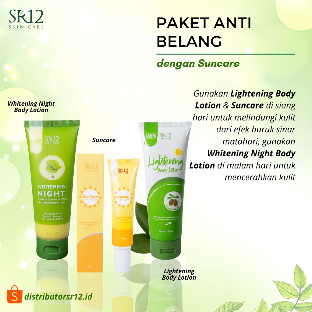 Paket Anti Belang Suncare Body Lotion SR12 Mencerahkan Melembabkan dan Menjaga Kulit dari Sinar UV