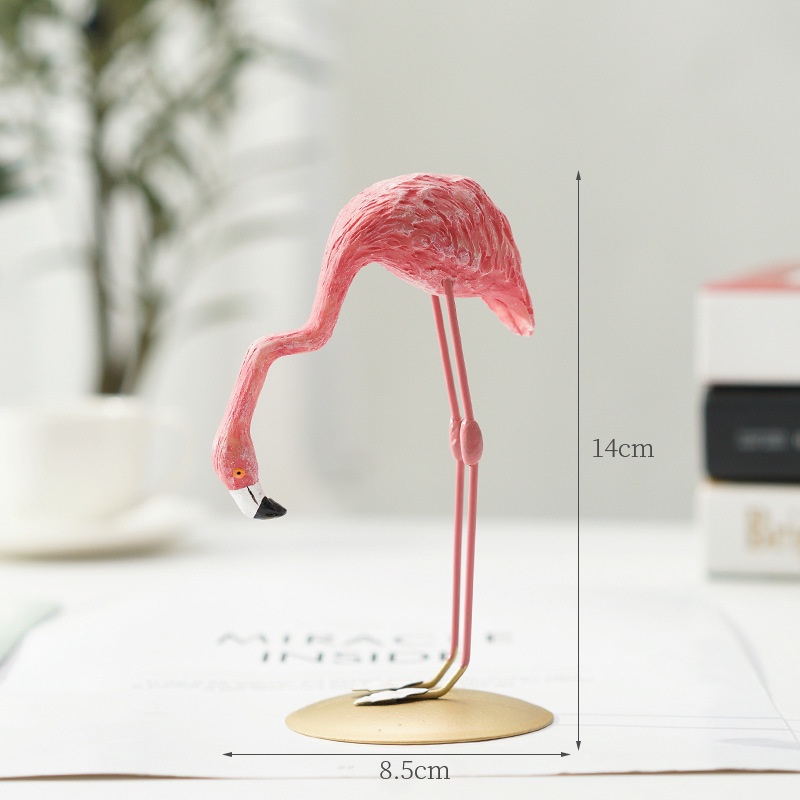 Ornamen Bentuk Hewan Flamingo Bahan Resin Warna Pink Untuk Dekorasi Rumah