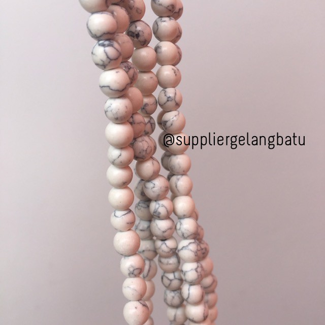 bahan white pirus 6mm natural phyrus aksesoris gelang kalung howlite putih corak dalmantion aksesori