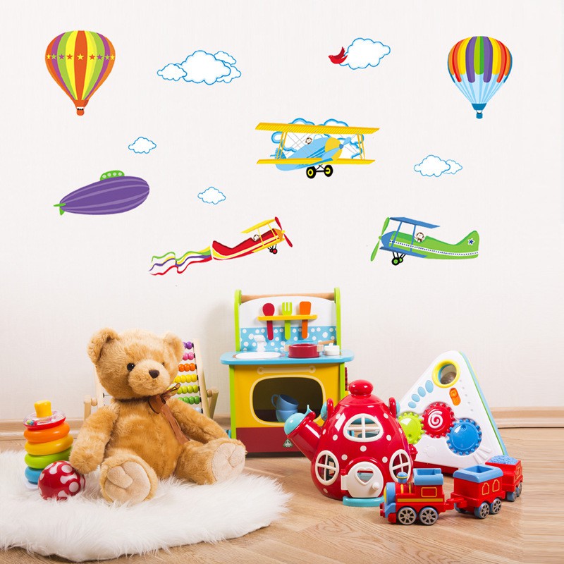 RELIZA WALL STICKER / STIKER DINDING HELIKOPTER PESAWAT BALON UDARA ANAK KIDS AWAN ANGKASA JM6607