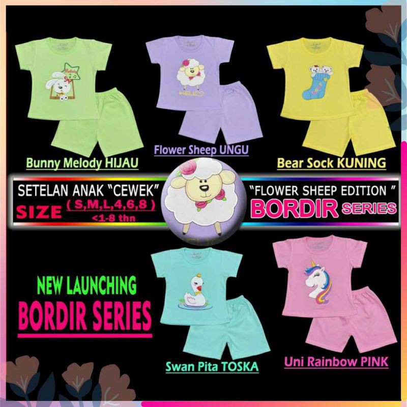 Kelfi Stelan Kaos Pendek Anak Perempuan - Bordir Series