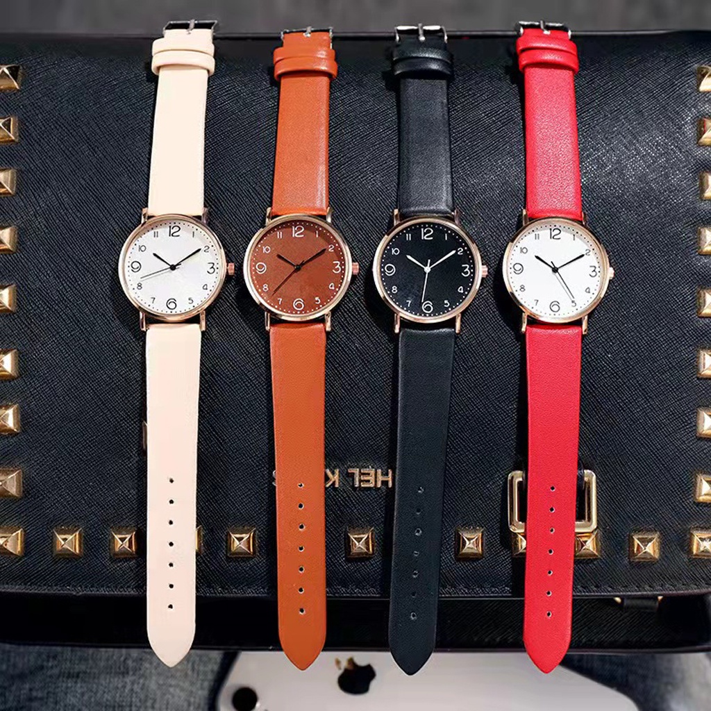 BRGUNIK Jam Tangan Gaya Korea Strap PU Leather Polos Analog Quartz Fashion Wanita Korean Watch Casual JT043