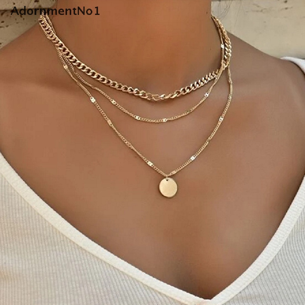 (AdornmentNo1) Kalung Choker Rantai Banyak Lapis Warna Emas Untuk Wanita