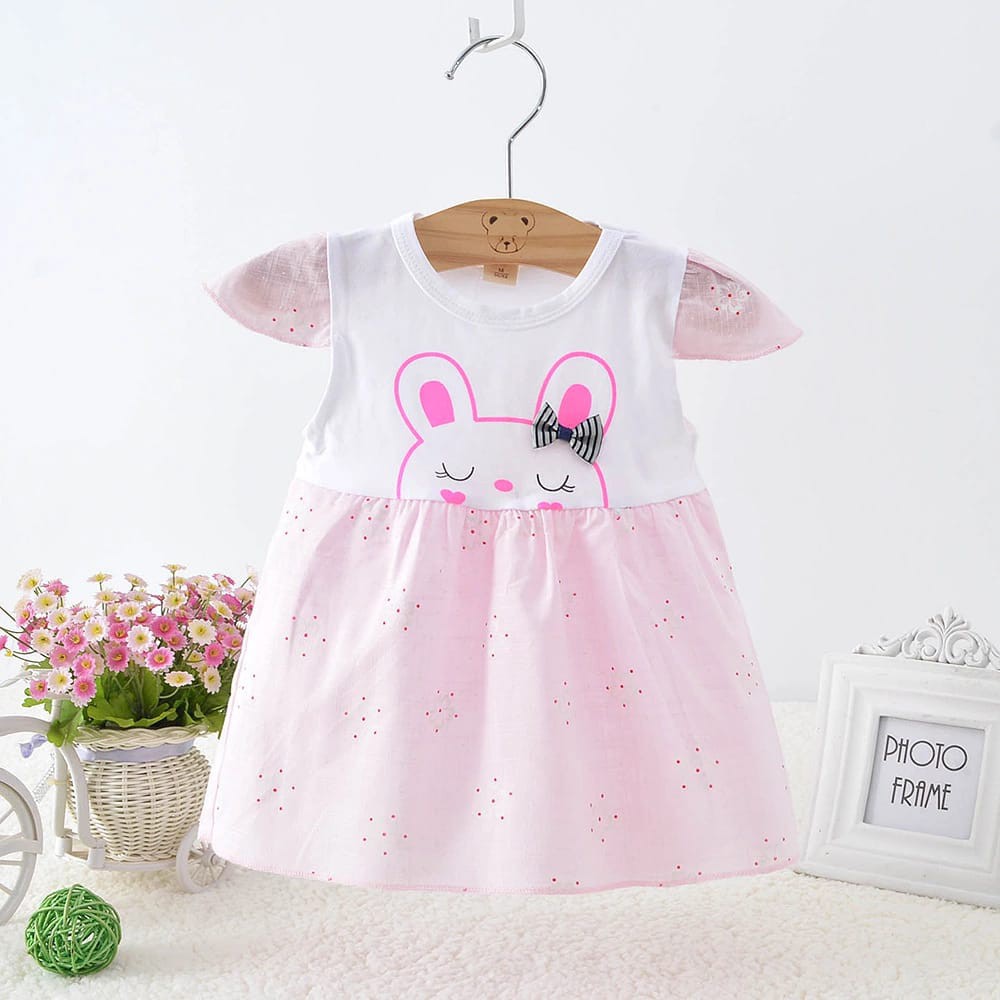Dress DN01 NewBorn Anak Bayi Perempuan Newborn Imut Lucu Import Impor Pakaian Best Seller Murah-Pink