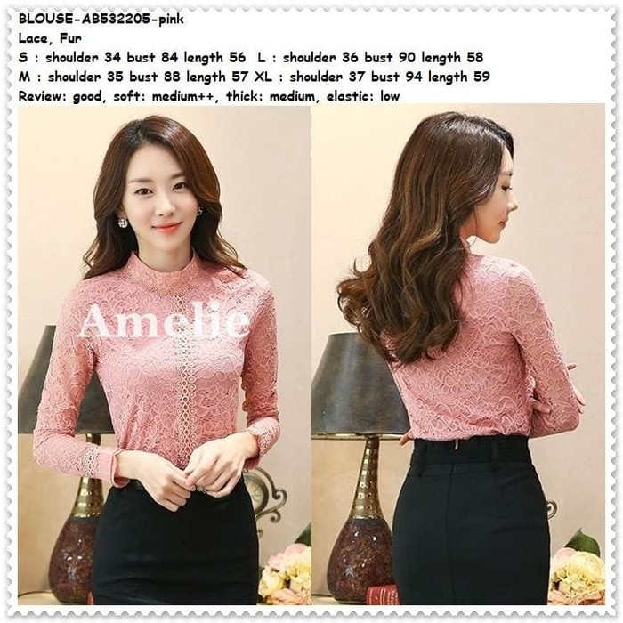 Baju Atasan Pesta Brukat Brokat Blouse Wanita Korea Import Tunik Pink BEST.