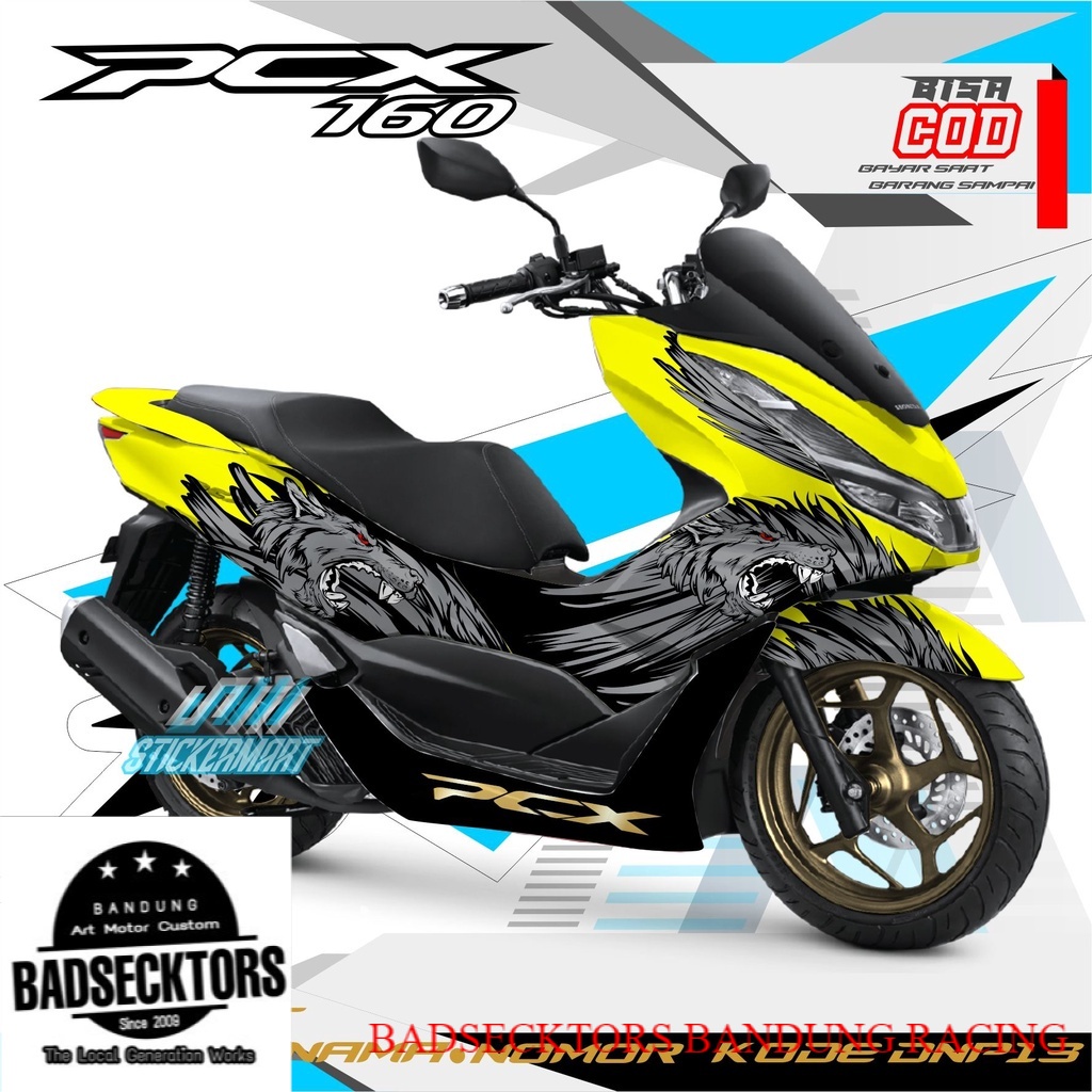DECAL PCX 160 motif serigala warna kuning wolferine keren