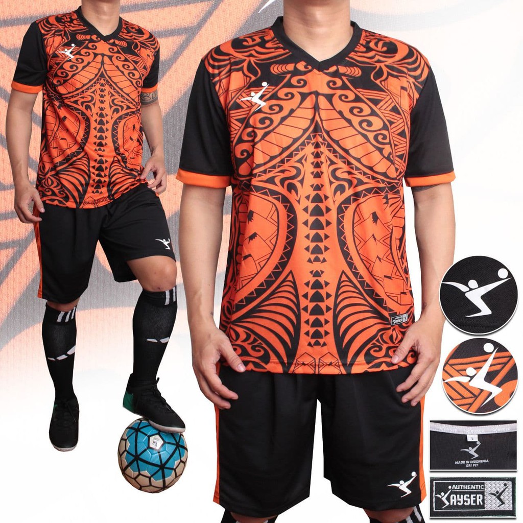Promo ORANGE TRIBAL baju kaos stelan setelan jersey futsal sepak bola kayser /Kuliah /lebaran