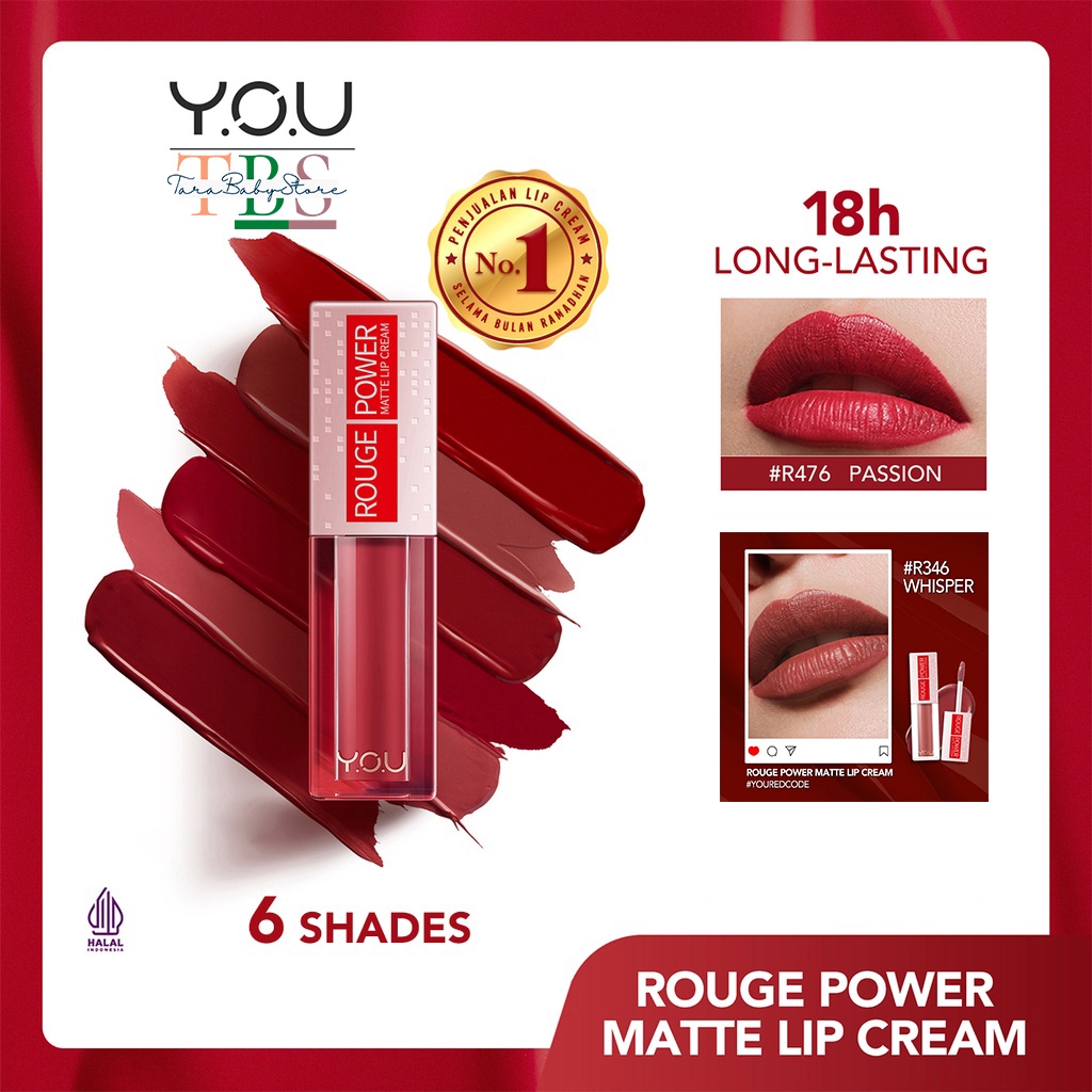 YOU Rouge Power Matte Lip Cream | Matte Finish, Tahan Lama, Nourishing, with Manuka Honey [TARABABYSTORE]