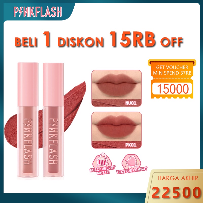 PINKFLASH Matte Liquid Lipstick Fuzzy-Soft Velvet Lip Clay High Pigment Lip Cream Moisture Waterproof Multi-Use Lip Mud