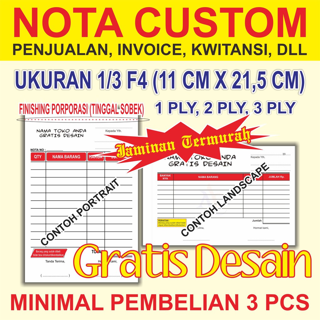 

Nota 1/3 F4 Bahan NCR 1,2,3 PLY (Free Desain Suka-suka)