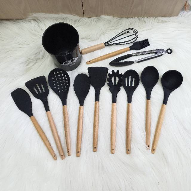 Wooden spatula set 13pcs with STRAINER Spatula / sodet/ sutil spatula set gagang kayu