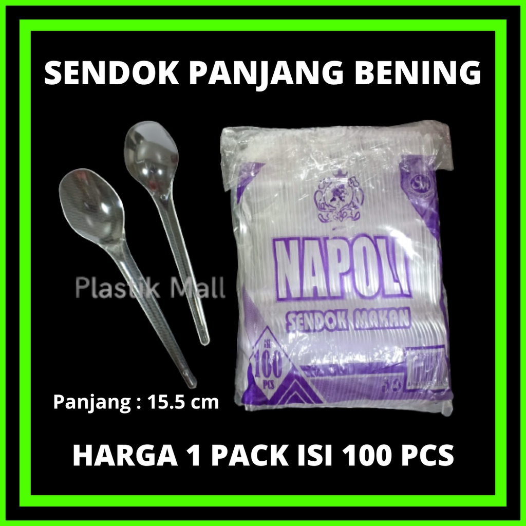 Sendok Makan Panjang BENING NAPOLI / Sendok Plastik Bening Murah Isi 100 pcs / Sendok Bening Tebal P