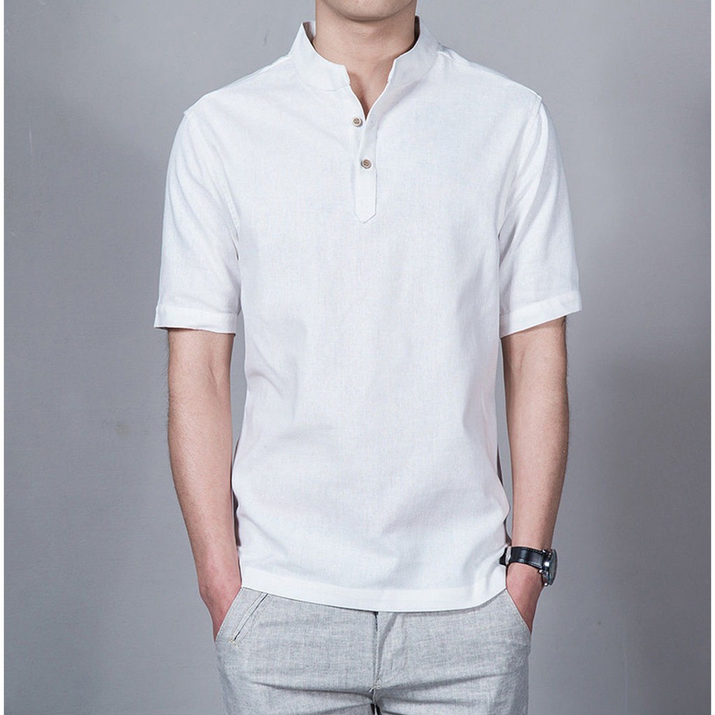 Baju Koko Shaquille Putih Lengan Pendek Kemeja Muslim Pria Masa Kini Keren Simple Dan Murah PROMO