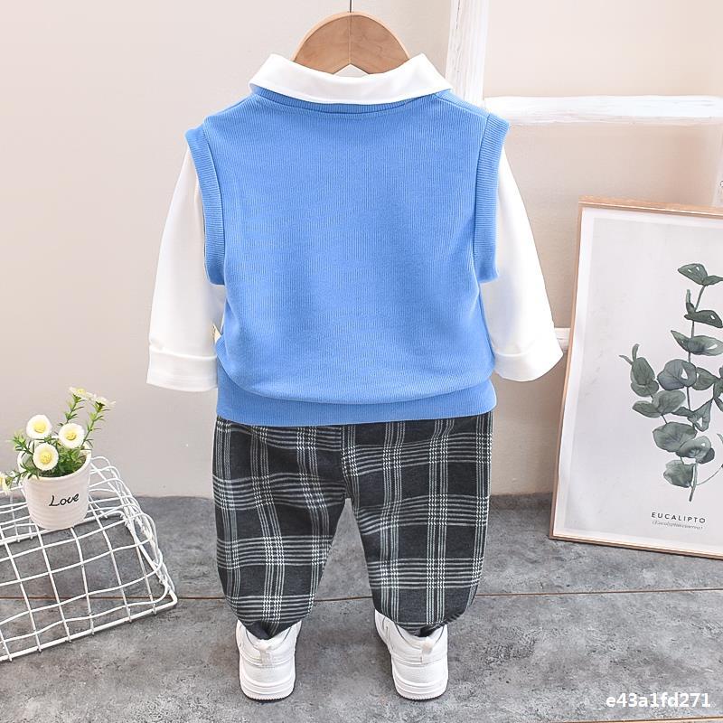 SSL53-Setelan Set Anak Laki Laki 3in1 Baju+Vest+Celana College Style