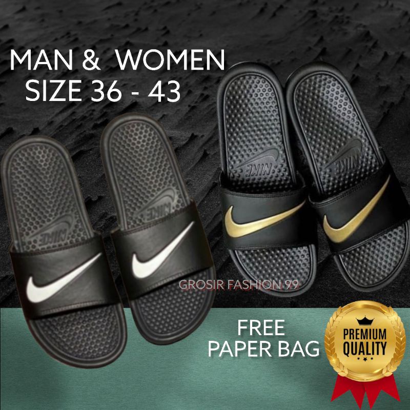 MAGNOFI SENDAL NIKE BENNASI SLIDE SPORT HITAM SANDAL SLOP PRIA WANITA IMPORT PREMIUM FLIP FLOP VIETN