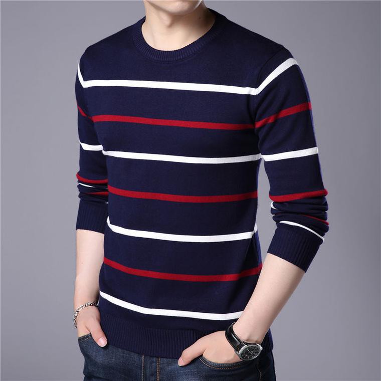  Sweater  Rajut  Pria  Oneck Kombinasi Navy Shopee Indonesia