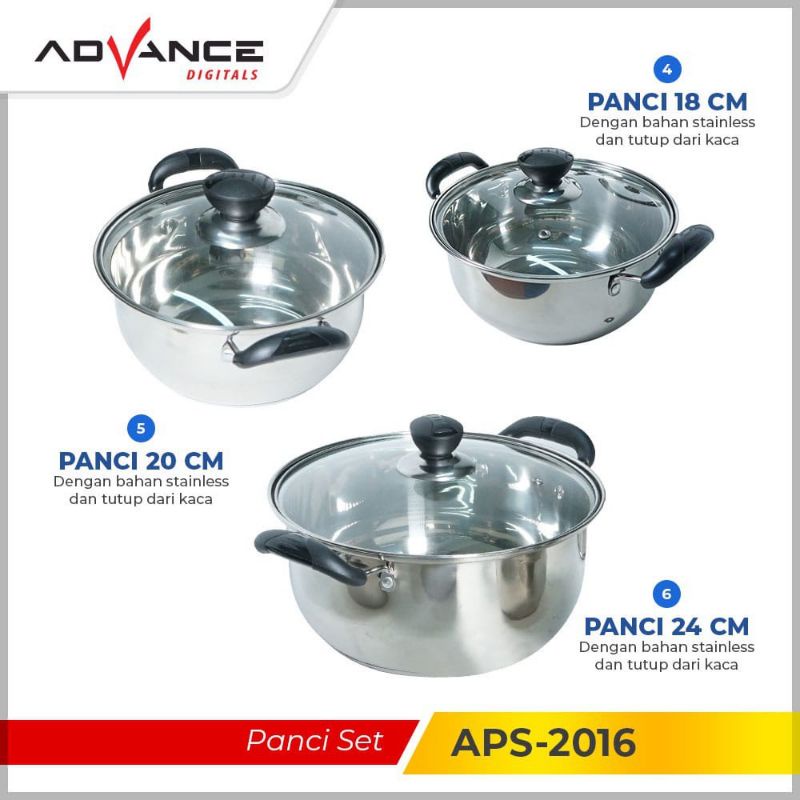 Panci Set Tutup Advance 6 Pcs APS 2016 Stanles Steel Original