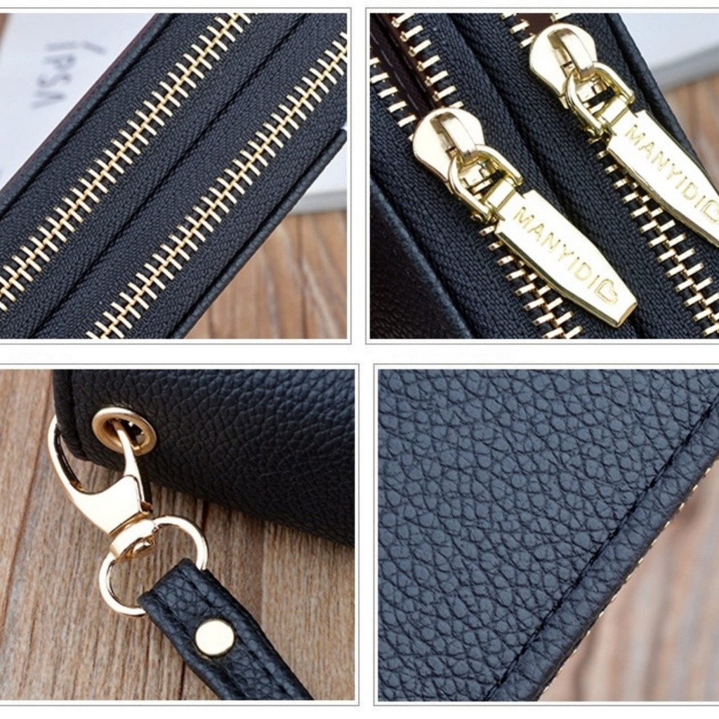 DOMPET PANJANG WANITA IMPORT PESTA KULIT BORDIR BUNGA HITAM MACBETH TALI PENDEK KEKINIAN MUAT HP WA576B5 2 RESLETING BRANDED KARTU SLOT MURAH CEWEK KOREA REMAJA BATAM PREMIUM