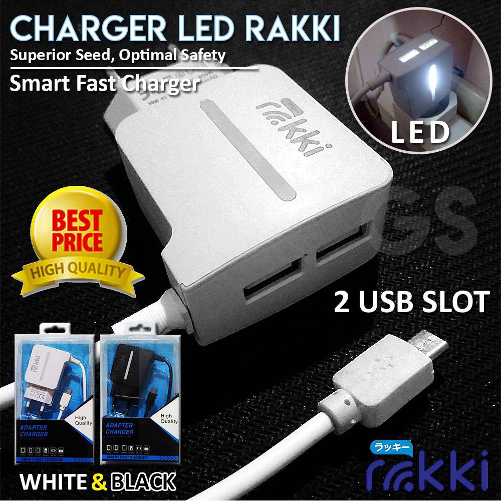 Charger Led Rakki 2A 2 USB Fast Charging for Android Micro