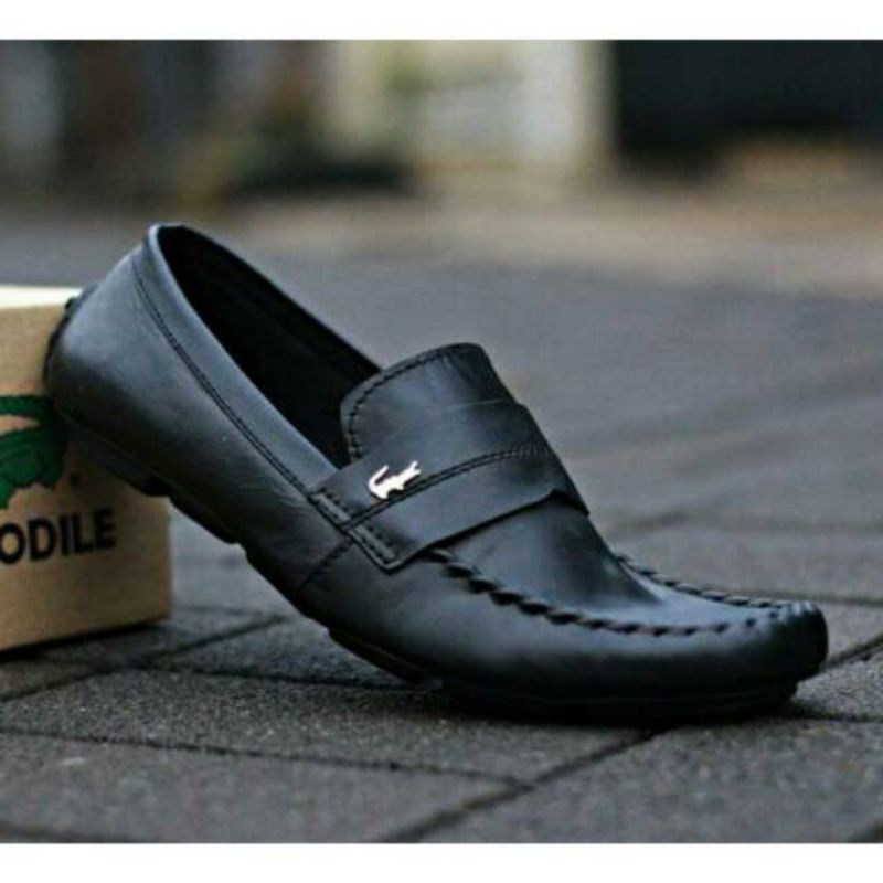 Best Product - Sepatu Pantofel Hitam Pria Crocodile Tanpa Tali Pendek Kulit Swedian Formal Kerja