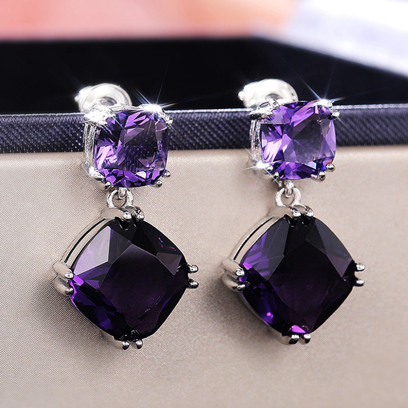 Noble Bridal Earrings For Wedding Geometric Purple Cubic Zirconia High Quality Elegant Women Accessories