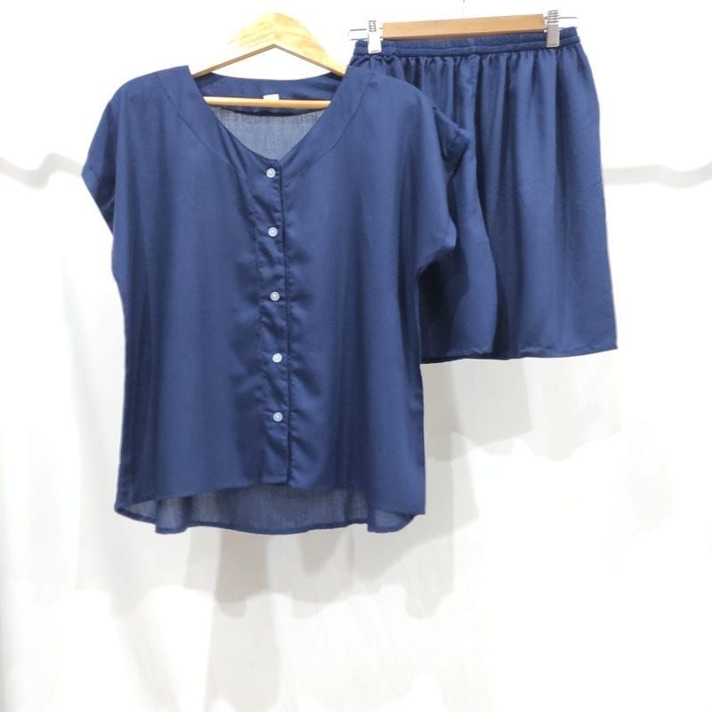 PIYAMA KANCING PENDEK HITS PIYAMA KANCING BUSUI | PIYAMA RAYON | HOMEWEAR-PD NK NEVY