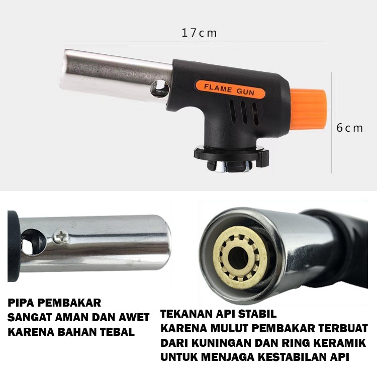 Paket Gas Torch Portable Safety/Pematik Gas Kompor/Api Blow Torch/Flame Gun+ Gas Hi Cook 230 gr