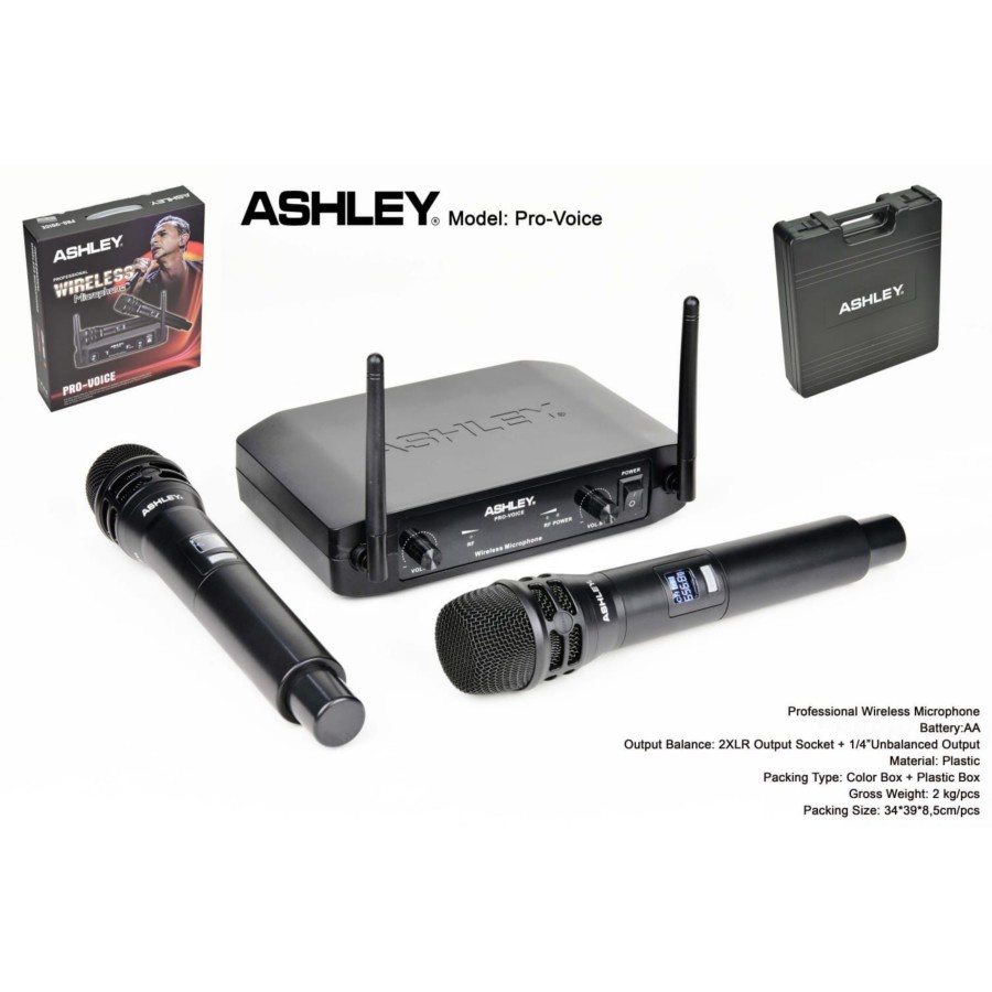 Mic ASHLEY PRO Voice Dual Handle Original Microphone Wireless ASHLEY PRO Voice Orginal