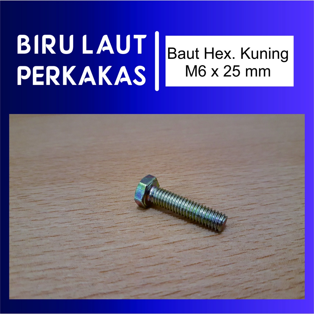 MurBaut Besi Hexagon Baud Mur Nut Kuning M6x25 M6 X 25 Kunci 10