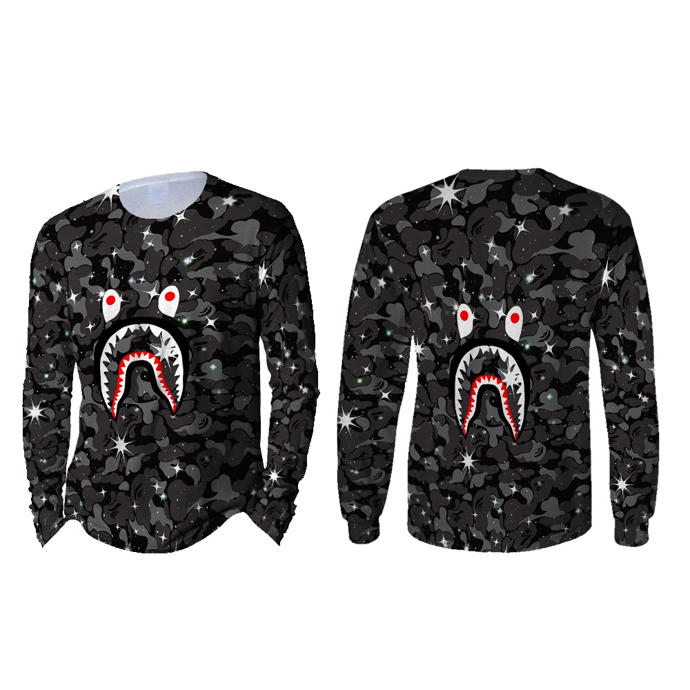 [TiniShop] Kaos Karakter Pria Keren / TShirt Pria BAPE SHARK Lengan Panjang FullPrint